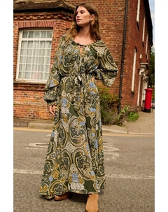 Платье макси с завязками на шее и объемными рукавами, зеленый Next