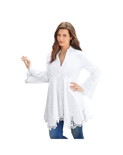 Женская свободная туника из поплина больших размеров с вышивкой, белый Roaman's