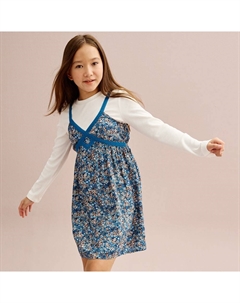 Комплект из футболки с длинными рукавами и платья с кружевной отделкой для девочек 6–20 лет, стандартного размера и размера плюс, цвет Navy Ditsy Floral So