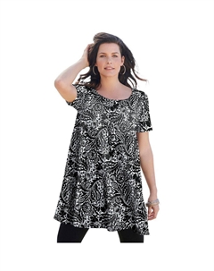Женская распашная туника больших размеров Ultimate с круглым вырезом, цвет Black White Floral Roaman's