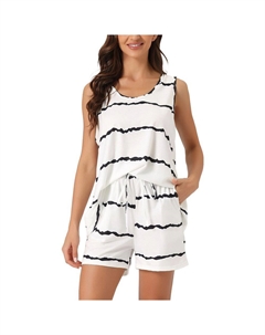 Женская полосатая рубашка без рукавов с круглым вырезом, шорты, пижамный комплект, одежда для сна из 2 предметов, белый Cheibear