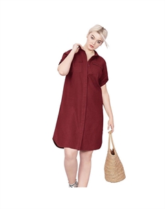Женское льняное платье-рубашка на пуговицах больших размеров, цвет Fresh Pomegranate Ellos