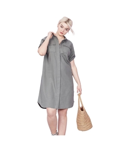 Женское льняное платье-рубашка на пуговицах больших размеров, цвет Olive Grey Ellos