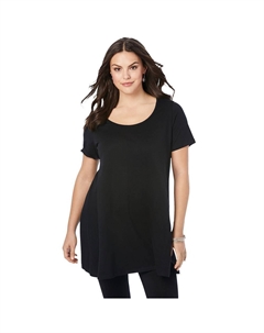 Женская распашная туника больших размеров Ultimate с круглым вырезом, черный Roaman's