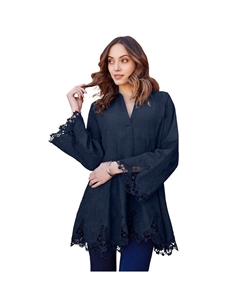 Женская свободная туника из поплина больших размеров с вышивкой, темно-синий Roaman's