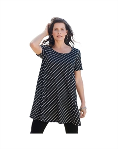 Женская распашная туника больших размеров Ultimate с круглым вырезом, цвет Black Bias Stripe Roaman's