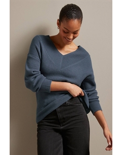 Свободный трикотажный джемпер с V образным вырезом в рубчик, синий Next