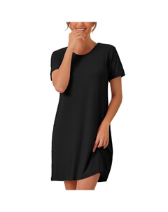 Женские ночные рубашки из модала, рубашка для сна с коротким рукавом, короткая ночная рубашка с круглым вырезом, черный Cheibear