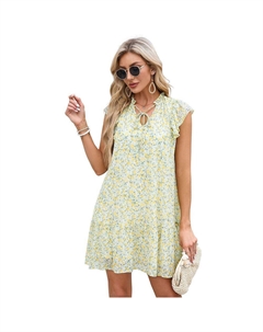 Женское мини-платье Babydoll, летнее короткое платье с v-образным вырезом и развевающимися рукавами в стиле бохо, с цветочным принтом, цвет Yellow Flower Kojooin