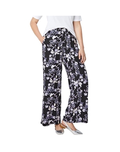 Женские мягкие широкие брюки больших размеров с эластичной спинкой, цвет Navy Floral Print Ellos