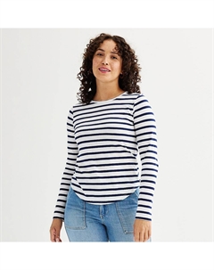 Женская повседневная футболка с круглым вырезом и длинными рукавами, цвет Saltspray Blue Stripe Sonoma goods for life