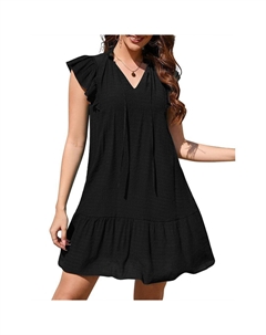 Женское мини-платье Babydoll, летнее короткое платье с v-образным вырезом и развевающимися рукавами в стиле бохо, с цветочным принтом, цвет Black Solid Kojooin