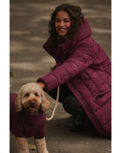 Водонепроницаемое стеганое пальто средней длины с капюшоном, бургундия Next