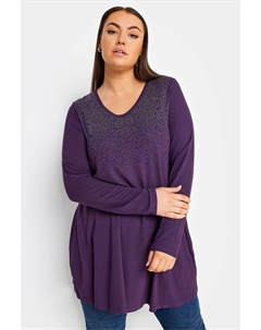Топ с длинными рукавами, украшенный заклепками, фиолетовый Yours curve