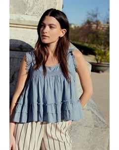 Топ без рукавов с необработанным краем и круглым вырезом из 100% хлопка, синий Next