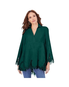 Женская свободная туника из поплина больших размеров с вышивкой, цвет Emerald Green Roaman's