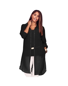 Женская прозрачная туника больших размеров с жоржеттой Mega Туника, черный Jessica london
