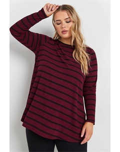 Футболка с длинными рукавами и полосками в рубчик, красный Yours curve