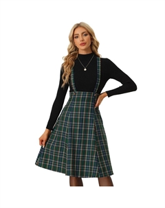 Юбка-миди в клетку на подтяжках для женского комбинезона-сарафана в клетку тартан, зеленый Allegra k