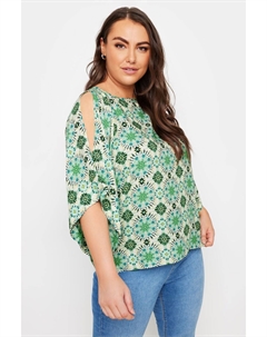 Абстрактная блузка с открытыми плечами, зеленый Yours curve