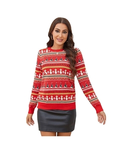 Женская рождественская толстовка, пуловер с длинными рукавами, новинка, вязаные свитера со снежинками и деревьями, красный Missky