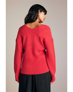 Свободный трикотажный джемпер с V образным вырезом в рубчик, красный Next