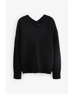Свободный трикотажный джемпер с V образным вырезом в рубчик, черный Next