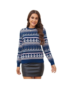 Женская рождественская толстовка, пуловер с длинными рукавами, новинка, вязаные свитера со снежинками и деревьями, синий Missky