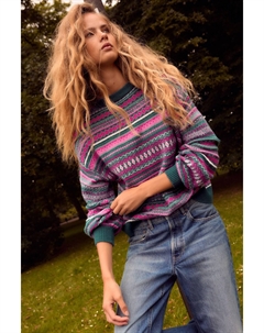 Вязаный джемпер с круглым вырезом и полосками в стиле Фэйр Айл с добавлением шерсти, бирюзовый Next