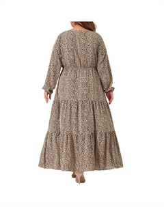 Плюс размер в горошек для женщин длинное платье макси в стиле бохо с рукавами-фонариками и рюшами подол, цвет Khaki Agnes orinda