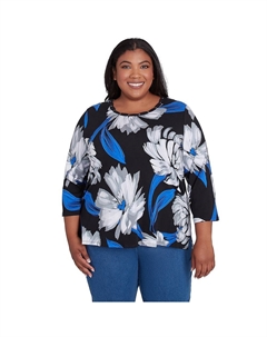 Плюс размер Футболка с круглым вырезом и принтом Brushstroke, цвет Multi Black Alfred dunner