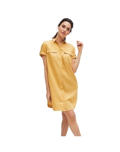 Женское льняное платье-рубашка на пуговицах больших размеров, цвет Honey Spice Ellos