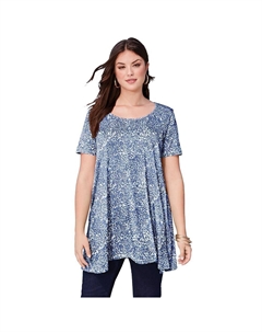 Женская распашная туника больших размеров Ultimate с круглым вырезом, цвет White Swirly Leaves Roaman's