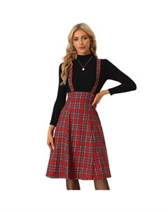Юбка-миди в клетку на подтяжках для женского комбинезона-сарафана в клетку тартан, красный Allegra k