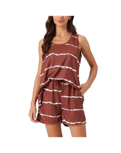 Женская полосатая рубашка без рукавов с круглым вырезом, шорты, пижамный комплект, одежда для сна из 2 предметов, цвет Burgundy Cheibear