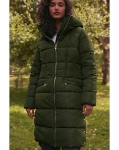 Водонепроницаемое стеганое пальто средней длины с капюшоном, зеленый Next