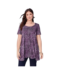 Женская распашная туника больших размеров Ultimate с круглым вырезом, цвет Magenta Swirly Leaves Roaman's