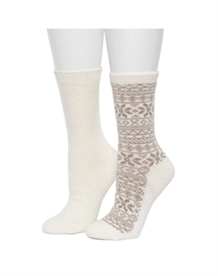 Женские носки, комплект из 2 плюшевых наполнителей с геометрическим рисунком снежинки и носков Cable Seed Crew, цвет Egret Cuddl duds