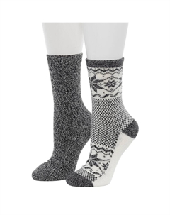 Женские носки, две пары плюшевых носков Scandi Snowflake Block Crew, черный Cuddl duds