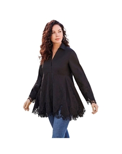 Женская свободная туника из поплина больших размеров с вышивкой, черный Roaman's