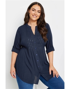 Рубашка с декоративными защипами, синий Yours curve