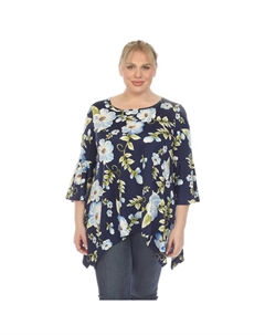 Плюс размер Туника с цветочным принтом и рукавами-колокольчиками, цвет Blue Flower Wm fashion