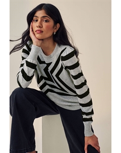 Вязаный джемпер с круглым вырезом и длинными рукавами, серый Next