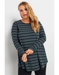 Футболка с длинными рукавами и полосками в рубчик, серый Yours curve