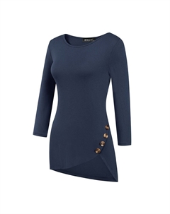 Женская повседневная туника с асимметричным подолом и круглым вырезом, рукавами 3/4, цвет Dark Blue Allegra k