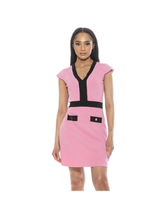 Женское вязаное мини-платье с v-образным вырезом и контрастной отделкой Rhea, розовый Alexia admor