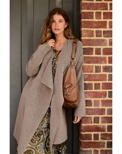 Мягкий на ощупь водопадный длинный вязаный кардиган пальто, серый Next