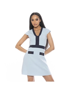 Женское вязаное мини-платье с v-образным вырезом и контрастной отделкой Rhea, цвет Halogen Blue Alexia admor