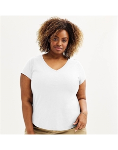 Плюс размер Повседневная футболка с короткими рукавами и V-образным вырезом, цвет Vital White Sonoma goods for life