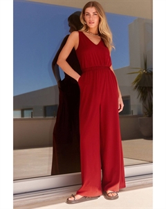 Трикотажный комбинезон без рукавов с широкими штанинами и V образным вырезом, красный Next